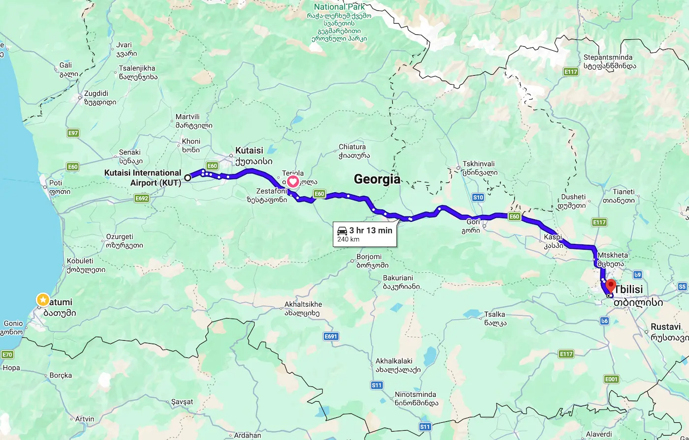 Flughafen Kutaisi Tiflis route