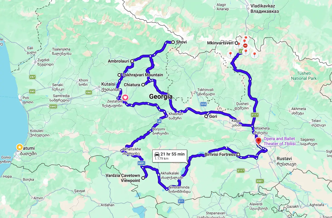 Route durch Georgien