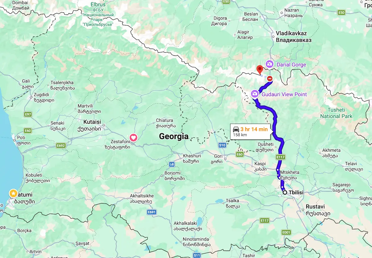 Georgische Heerstrasse nach Kazbegi Route