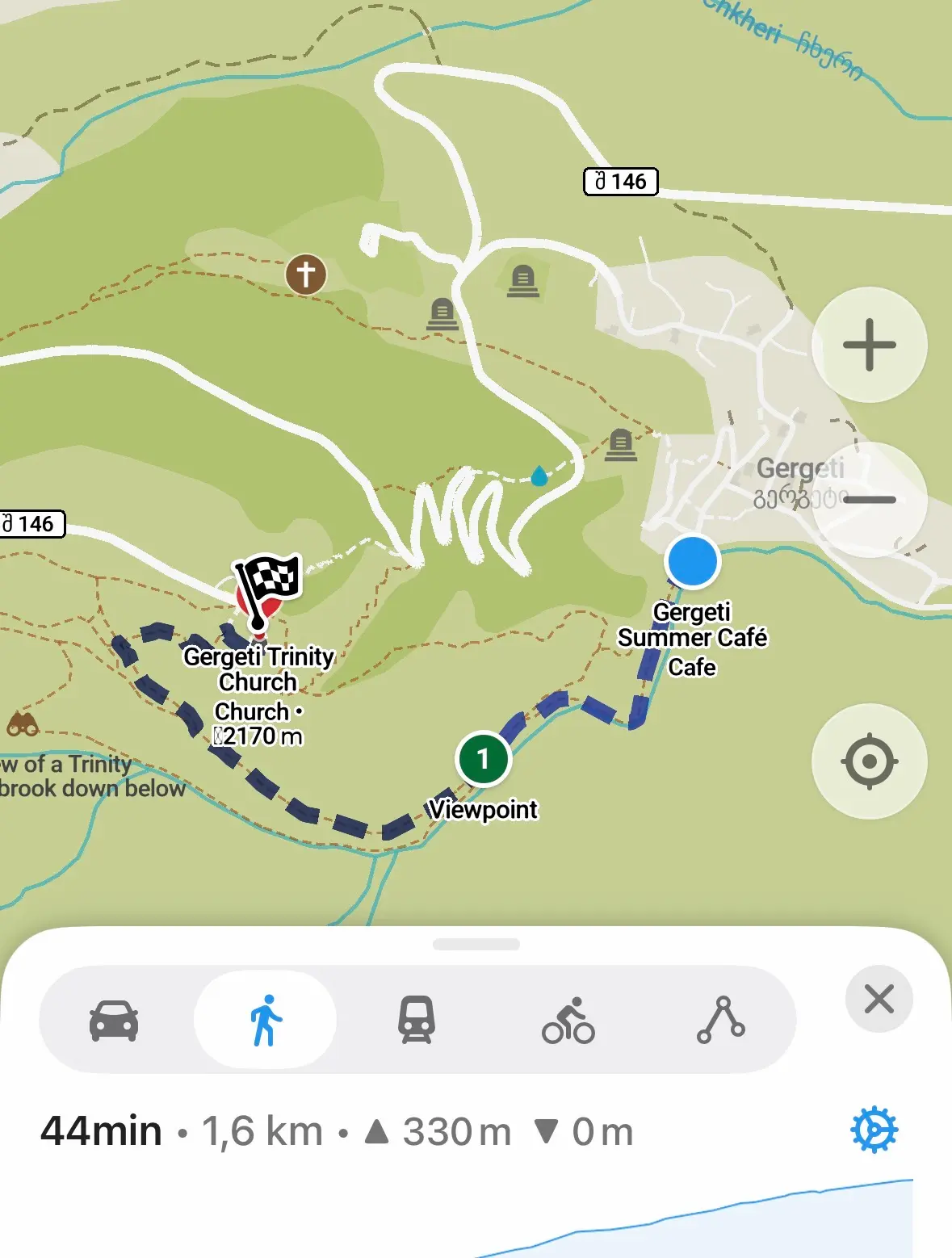 Karte 1: empfohlene Route Gergeti Kirche