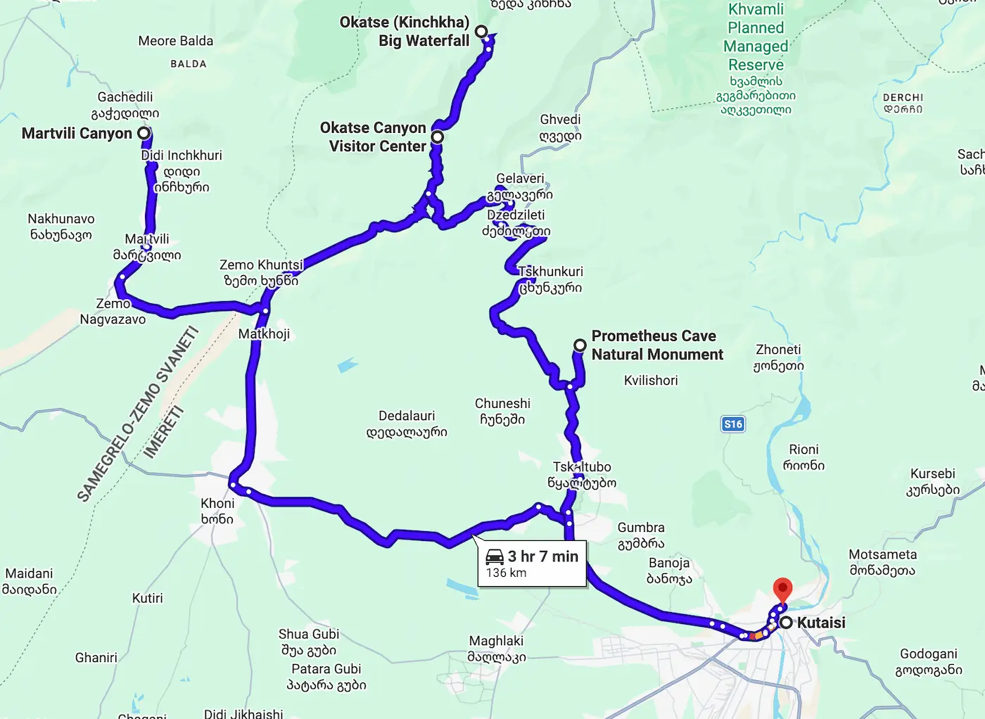 Route Kutaisi Martvili Canyon Google Maps Fahrzeit