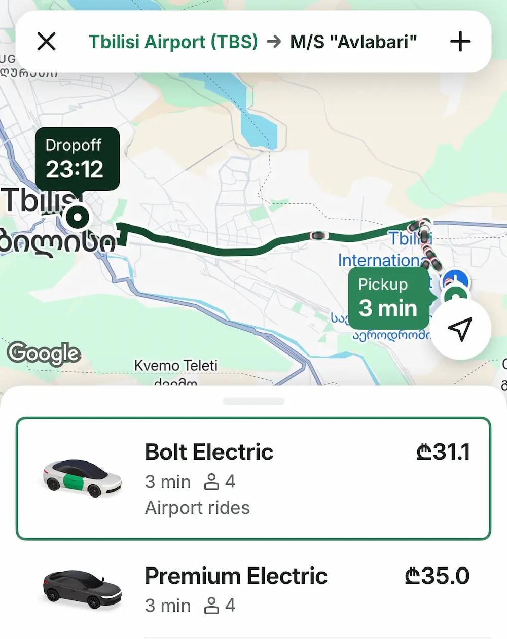 Bolt taxi preise Tbilisi Flughafen