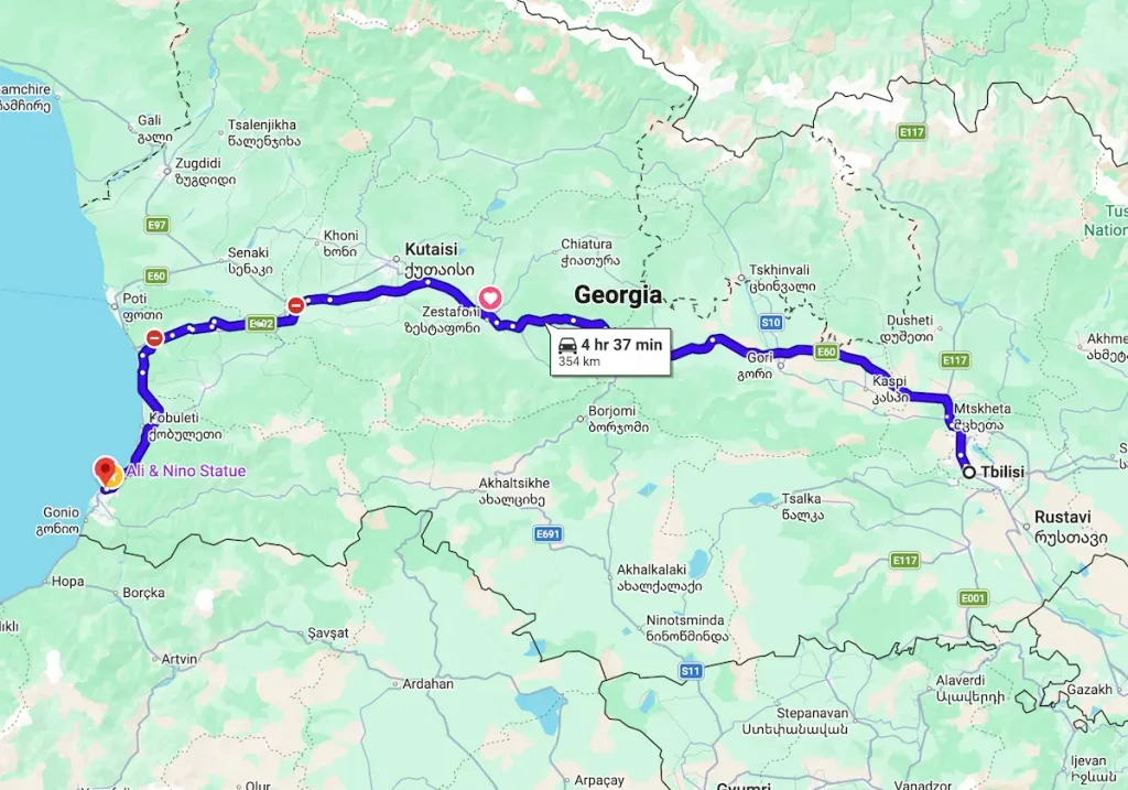 Route Tiflis Batumi Karte Georgien Strecke Entfernung Fahrzeit