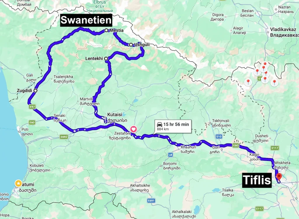 Route von Tiflis nach Mestia